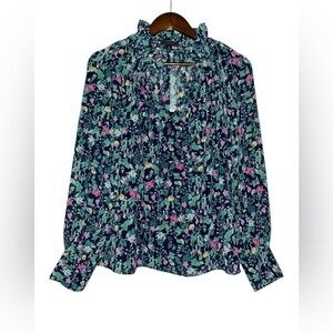 J. Crew Chiffon Winter Garden Floral Ethereal Drapery‎ Blouse Feminine Women S